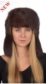 Sable fur hat russian style unisex - Dark brown color